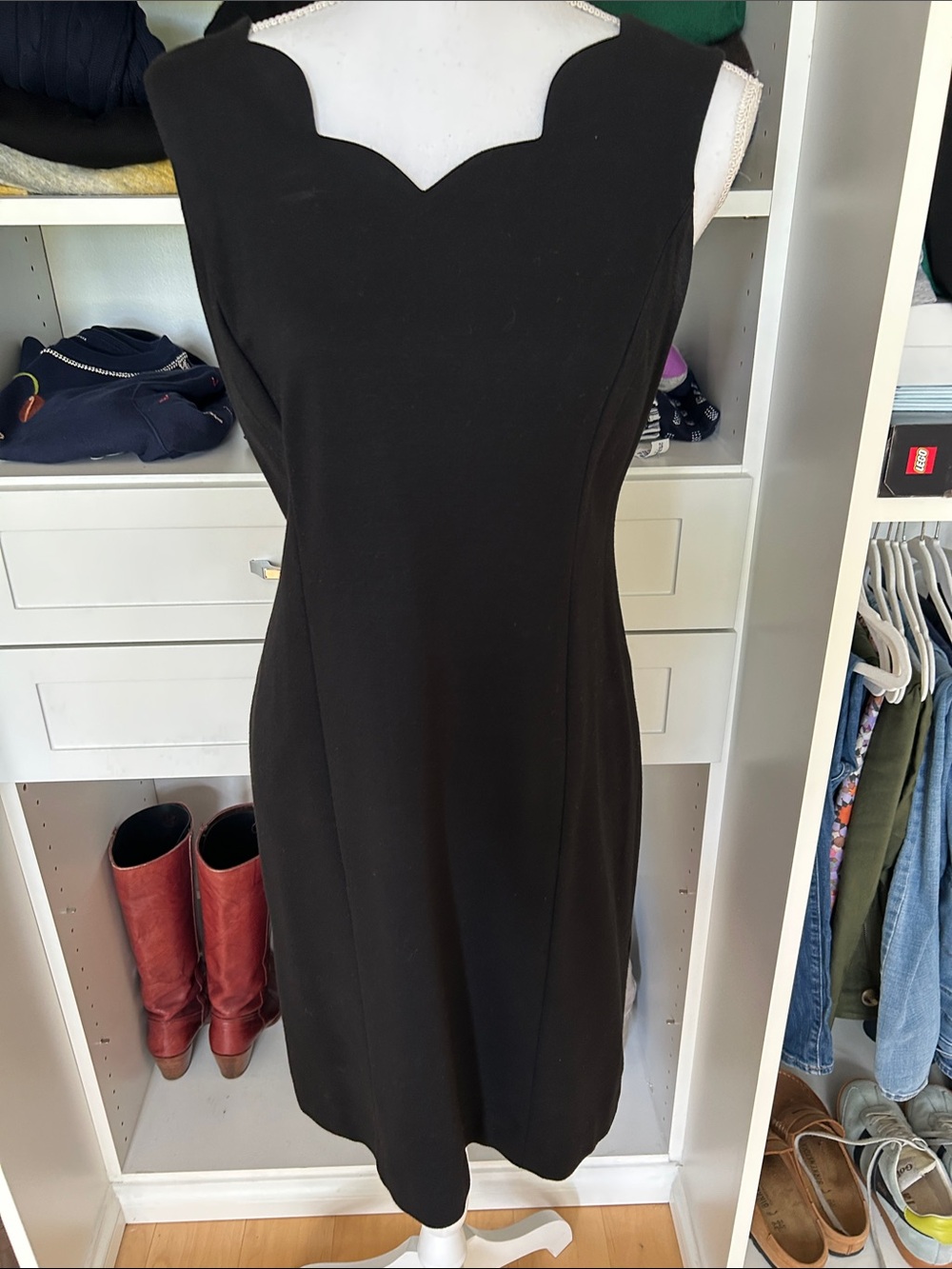 Talbots Black Scallop Neck Sheath Dress- Petit